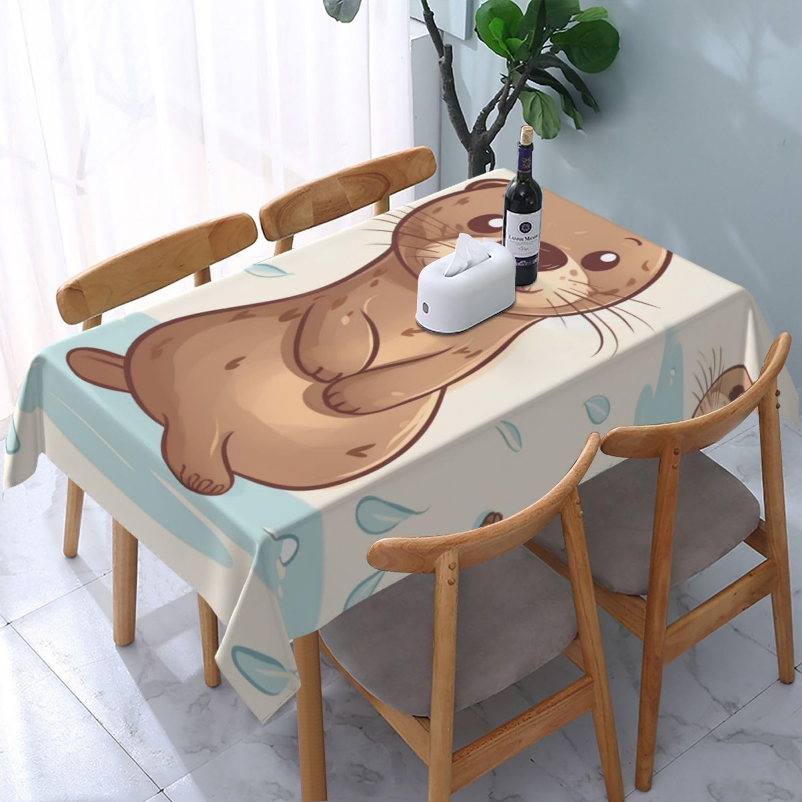 WPKJU Cartoon Cute Otter Printed Tablecloth Water Resistant Table Cover Washable Rectangle Table Cloth for Tables 54x72 in