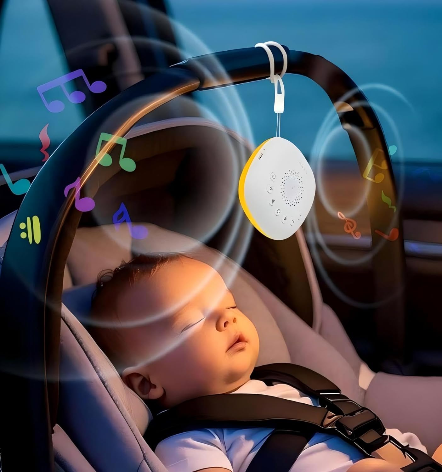 White Noise Machine for Baby Car Rides – 20 Soothing Sounds, USB-C Rechargeable, Night Light for Strollers, Cribs & Travel