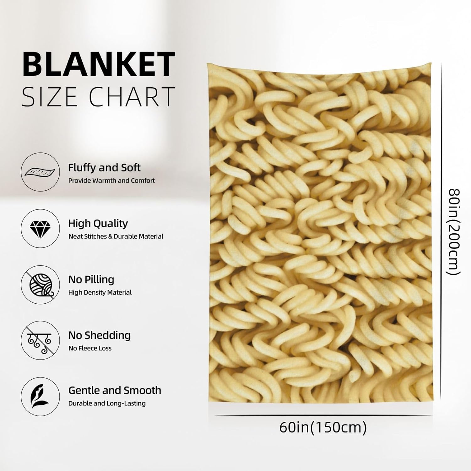 Instant Noodles Blanket, Novelty Instant Noodles Throw Blanket Gift Soft Cozy Flannel Fleece Blanket for Couch Beds Office Bedroom (80"x60")