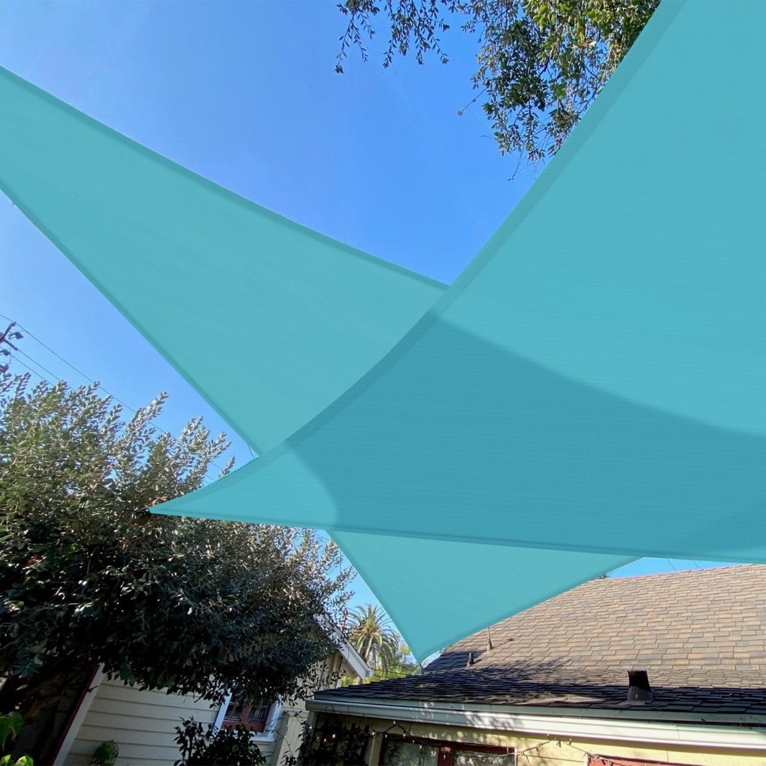 TANG 24'x24'x24' Sun Shade Sail Triangle Shade Cloth Canopy, A Ring with Steel Cable Wire Reinforcement,UV Block Heavy Duty 260 GSM for Patio Pergola Garden Deck Carport Cover, Turquoise