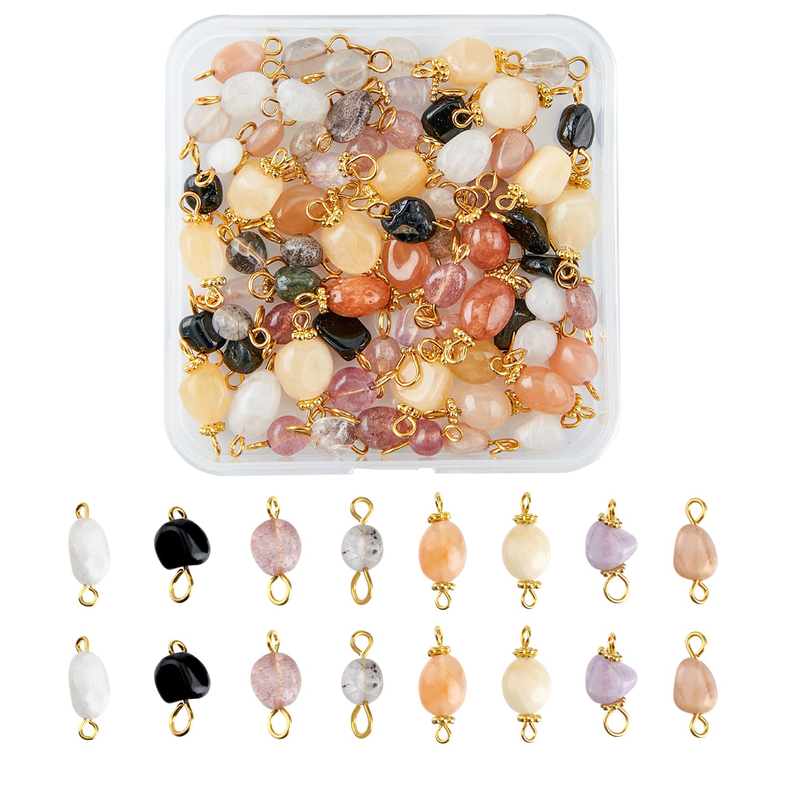 SUPERFINDINGS 80 pezzi 8 stili di cristallo Anhnger Connettore Anhnger Charm con tono dorato per collane