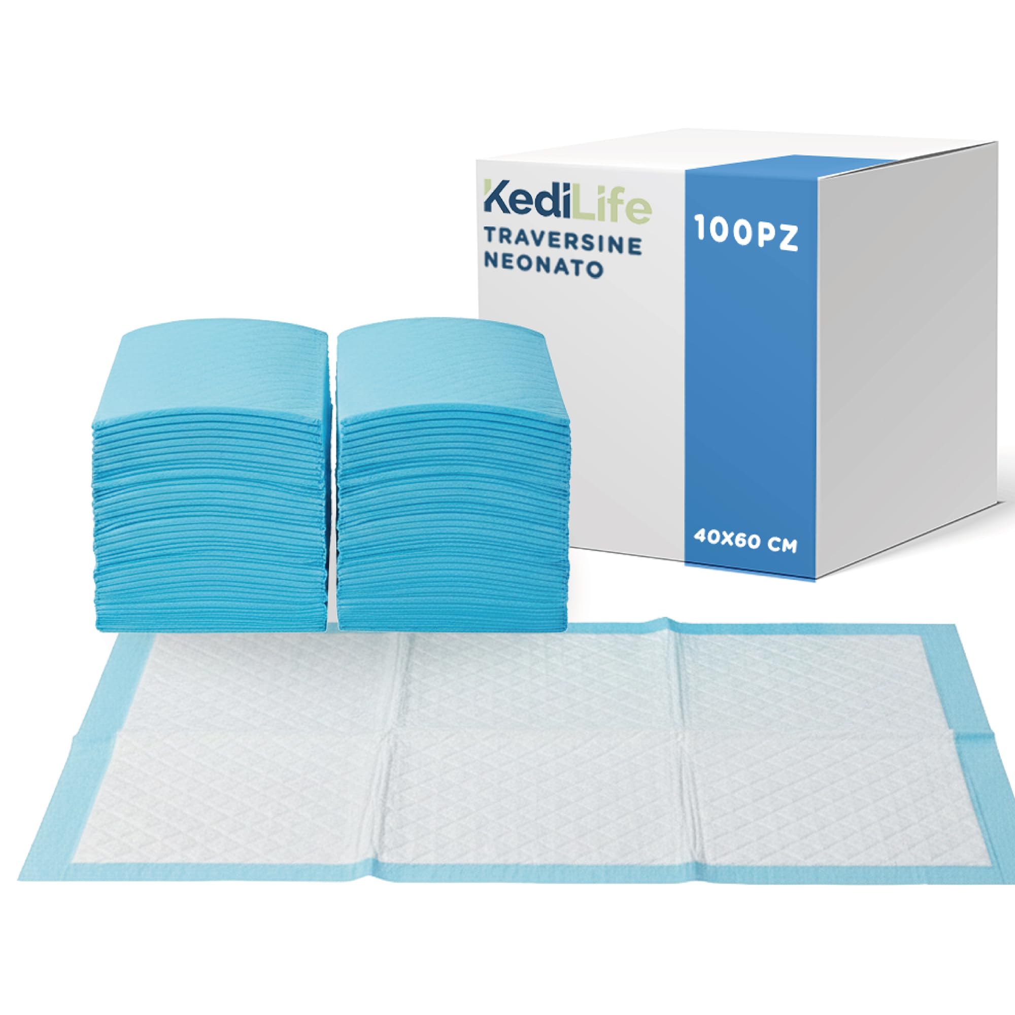 100x Traversine Neonato Fasciatoio 40x60 cm - Traverse Neonato per Cambio Pannolino - Assorbenti, Impermeabili e Traspiranti - 2 Confezioni da 50 Teli Igienici Neonati e Bambini - 60x40 cm