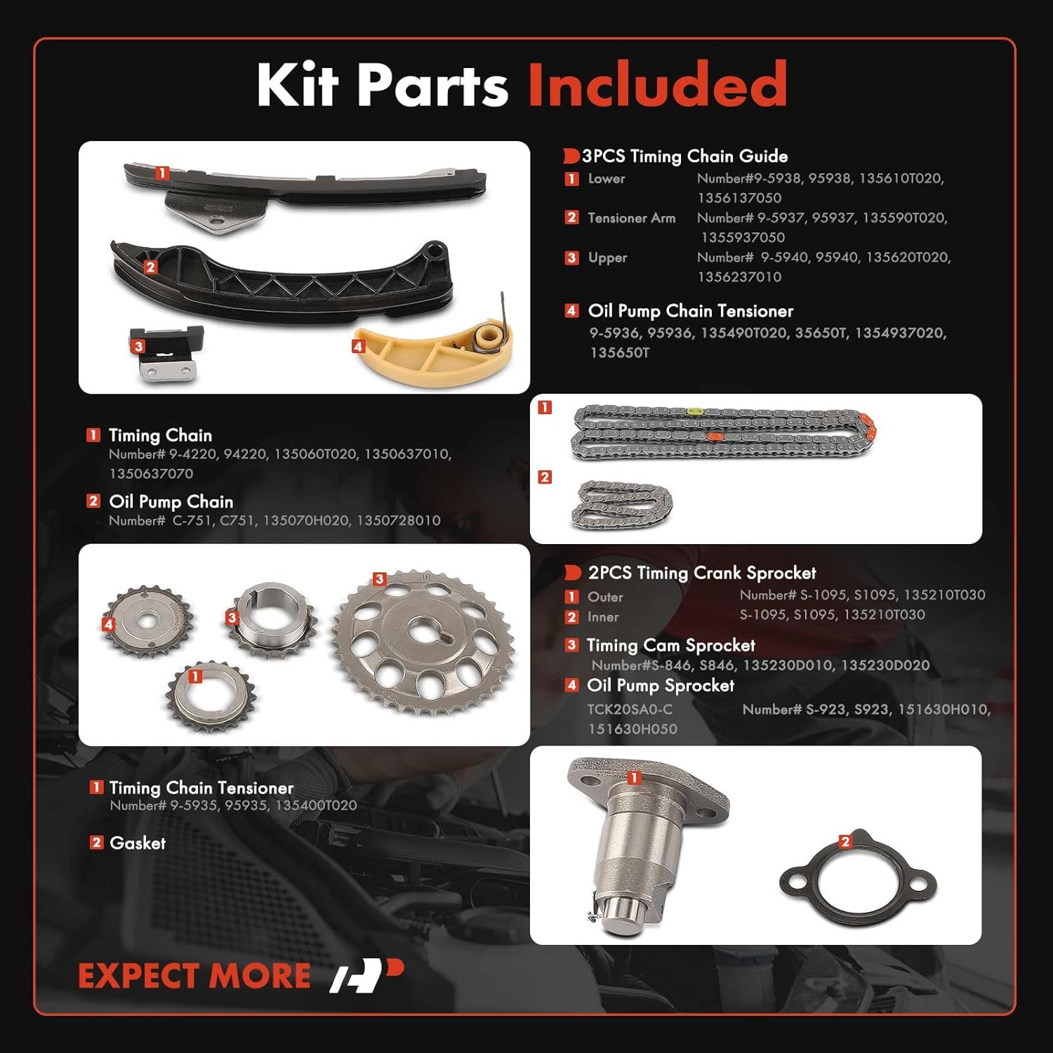 A-Premium 11PCS Engine Timing Chain Kit W/Sprocket & Tensioner & Guide Compatible with Toyota & Lexus - Prius 2010-2019, Prius Plug-In 2013-2015, Prius Prime 2017-2019, Prius V, CT200h - L4 1.8L