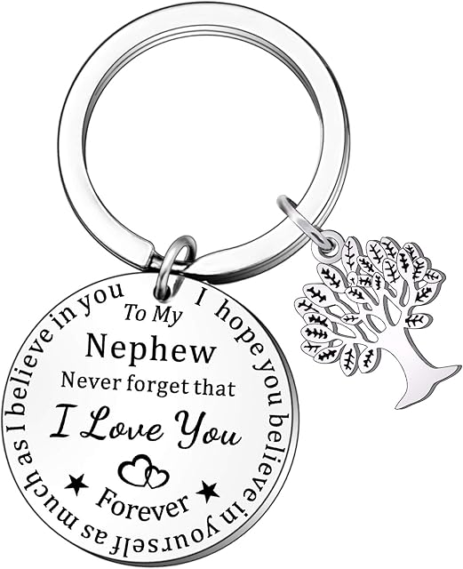 QMVMV Nephew Gifts Nephew Keyring Birthday Christmas Gifts for Boys from Auntie Uncle Keychain Engraved I Love You