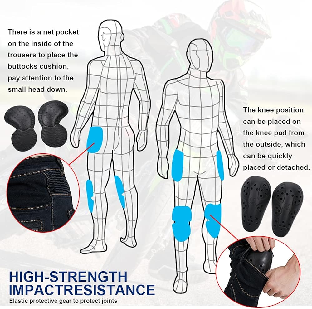 StarknightMT Men’s Motorcycle Pants Riding Jeans Armored with Knee Hip Pads Protector for Men Youth Racing Adventure Pant(XXXL,Black) : Automotive