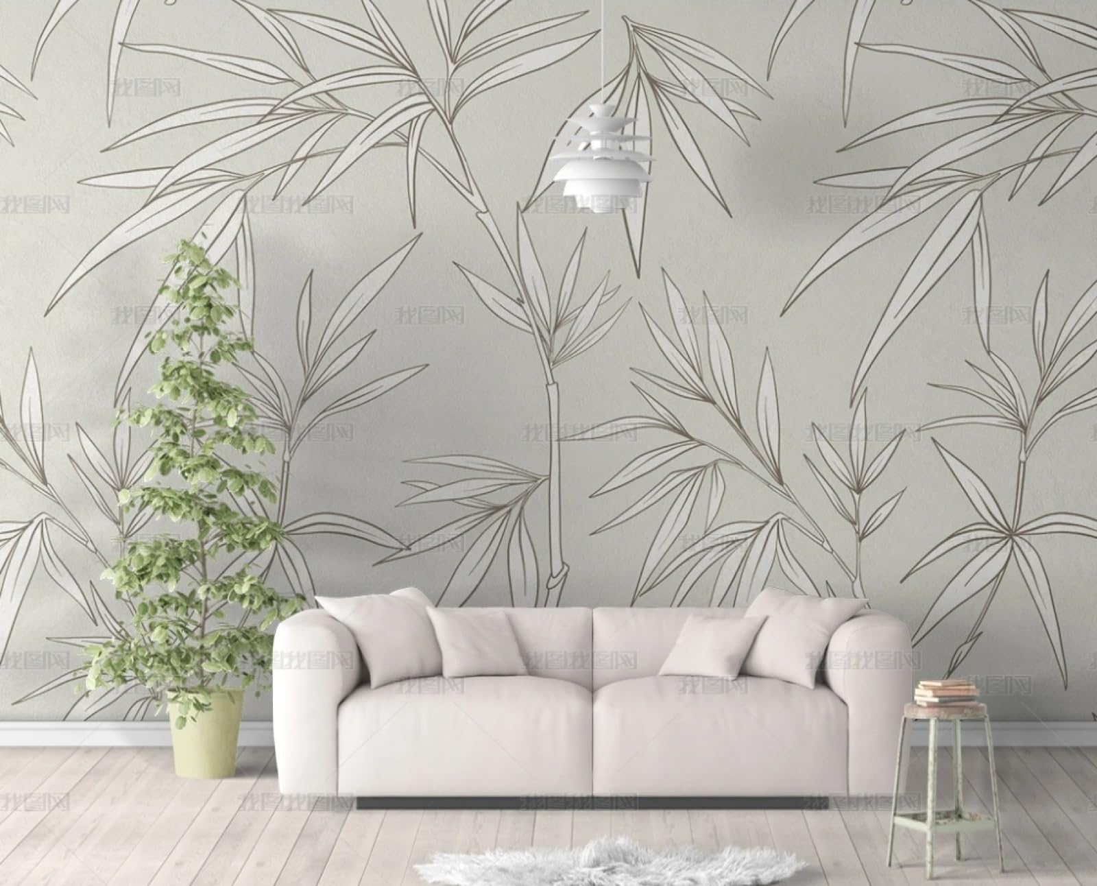 Papier peint autocollant bambou vert pour masquer les imperfections des armoires et murs sans travaux