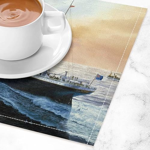 Miniatura 3 de Manteles individuales de lino histórico retro famoso del Titanic, duraderos, manteles a la moda para el hogar y hotel, 1 unidad