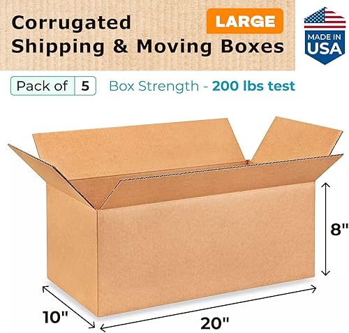 Miniatura 2 de Cajas grandes de envío y mudanza de 20 x 10 x 8 pulgadas (paquete de 5)  Extra resistentes 200 libras frente a las regulares  Cajas de mudanza