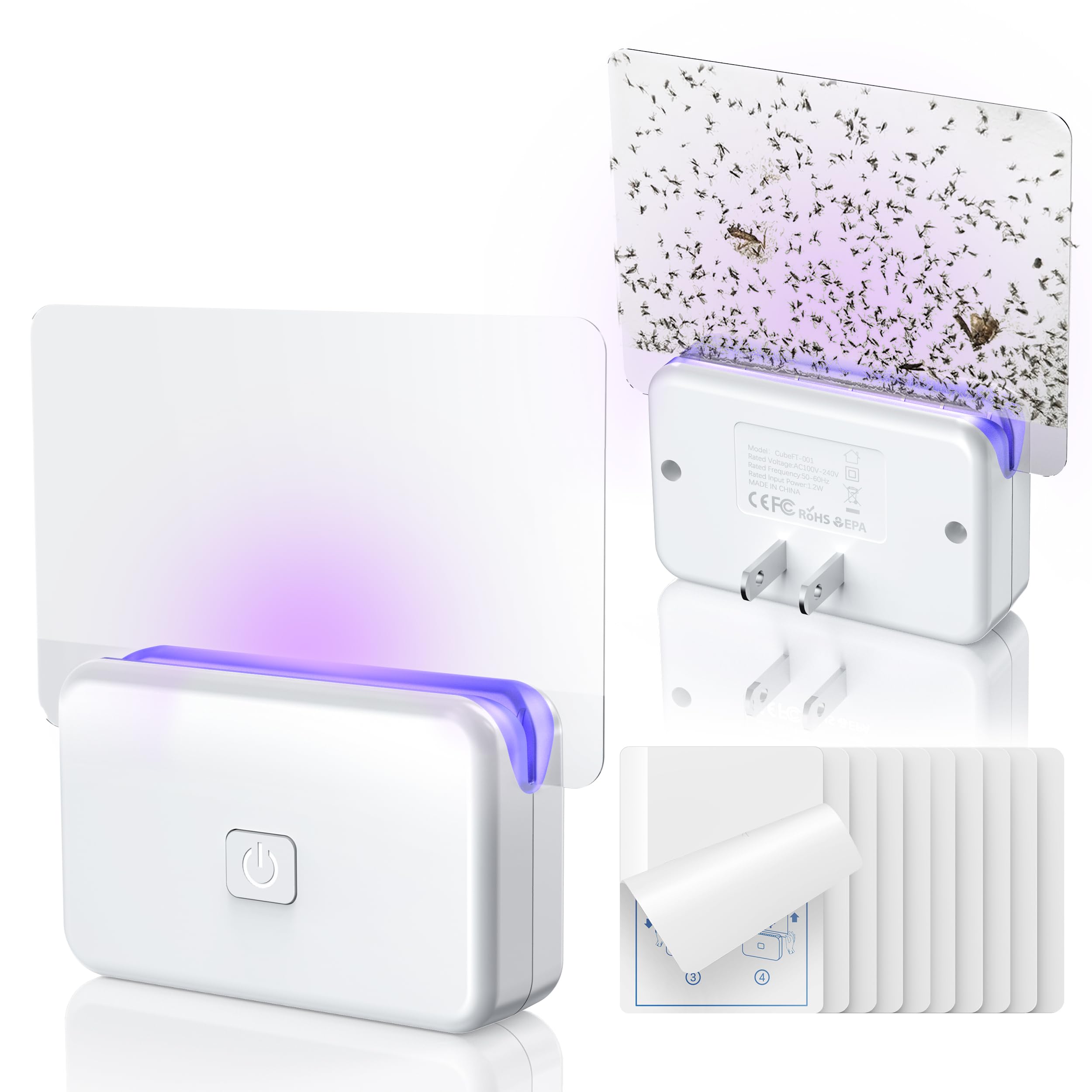 2 Pcs Fruit Fly Traps for Indoors (2 Device+10 Refills) Plug in UV Light Fly Trap for Gnats, Fruit Flies, Flying Insects Sleek Design Indoor Safe