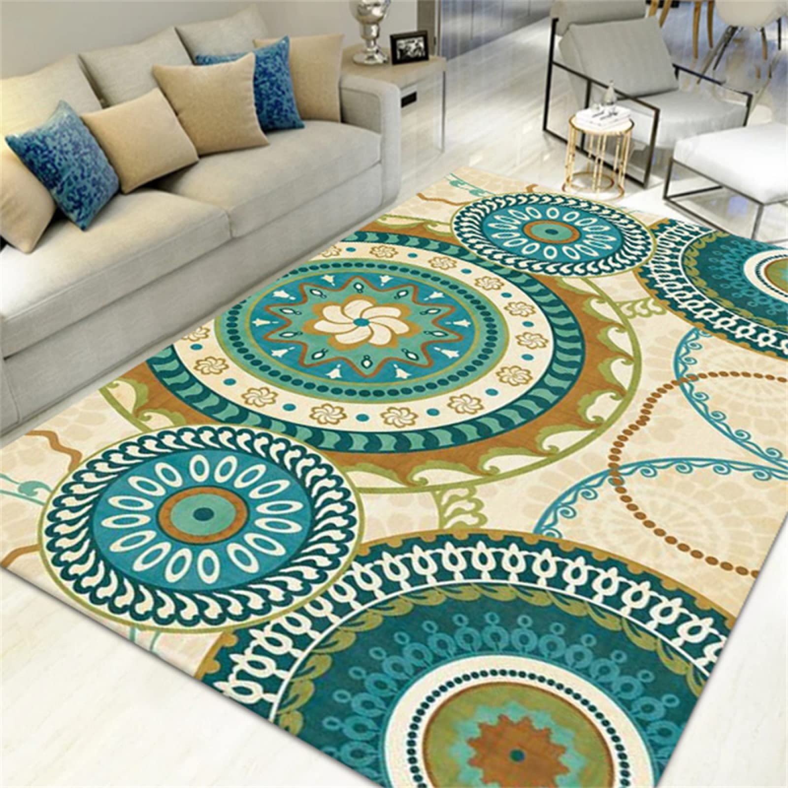 Tapis lavable salon moderne vert et géométrique 200x300cm pour un entretien facile
