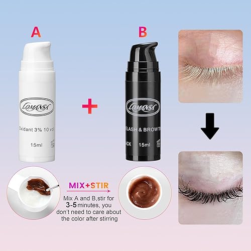 Miniatura 3 de Lomansa Kit de color de cejas café, kit profesional de T-i-n-ting de pestañas, dura hasta 4 semanas con efectos naturales, seguro y fácil de usar en