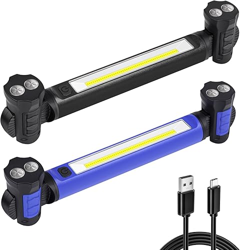 Ropelux Luz de trabajo LED COB de 2500 lúmenes, barra magnética recargable bajo el capó de 5200 mAh, portátil para mecánica, garaje, taller,