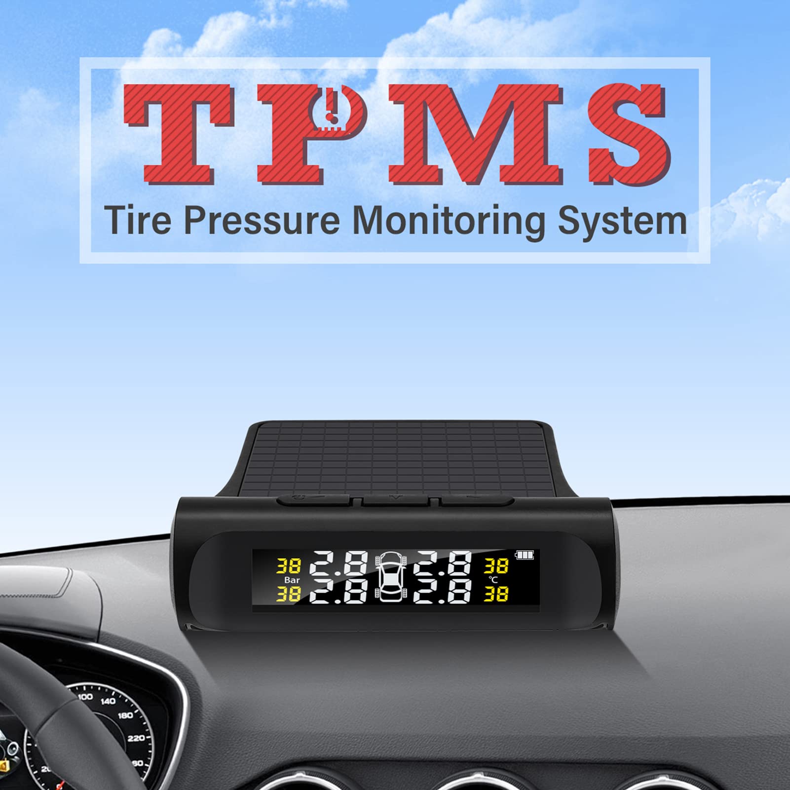 Sistema TPMS Per Auto - 4 Sensori Esterni, Monitor Pressione E Temperatura Pneumatici