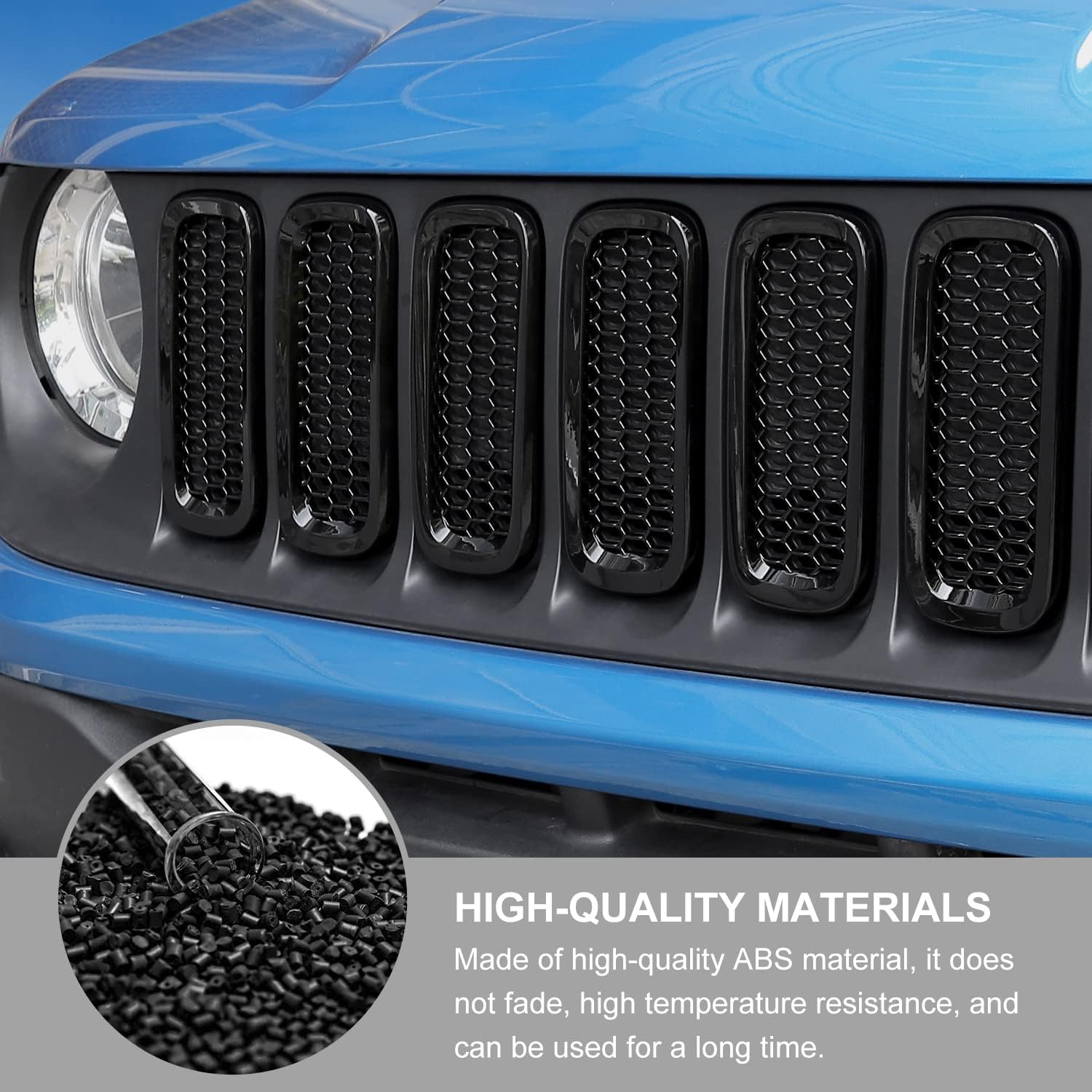 JeCar 7pcs Front Grill Inserts Compatible with Jeep Renegade 2016 2017 2018 - Black Grill Cover Trim Exterior Accessories