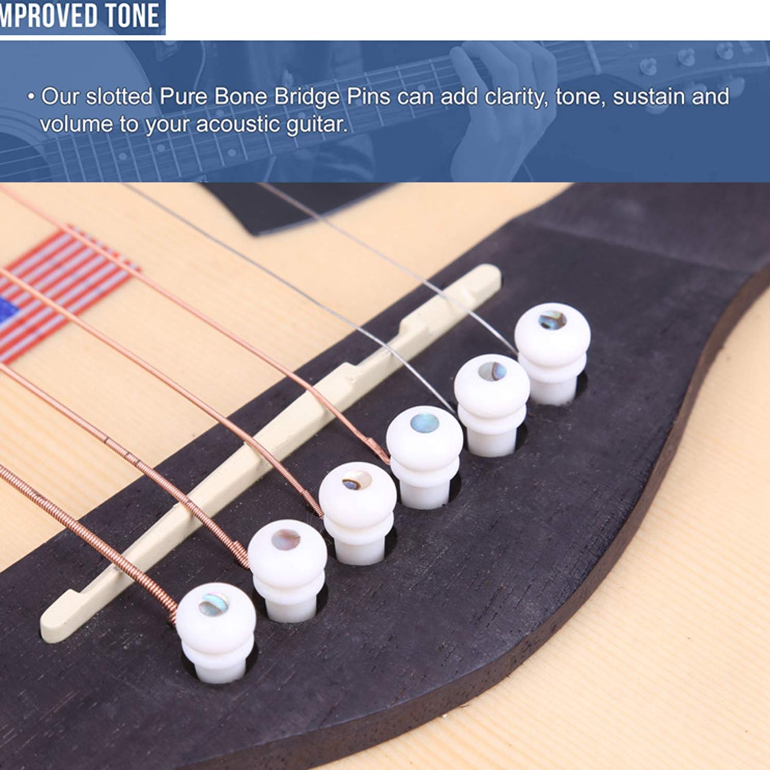 RuiJOTWAT 6Pcs Six String Acoustic Guitar Bone Bridge Pins With Abalone Dot - Image 3