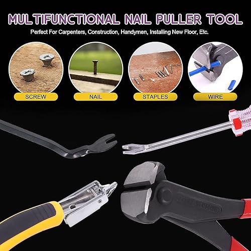 Miniatura 3 de Swpeet Juego de 4 herramientas para quitar grapas, tapicería y construcción, extractor de tachuelas de uñas en forma de U, removedor de alfombras,