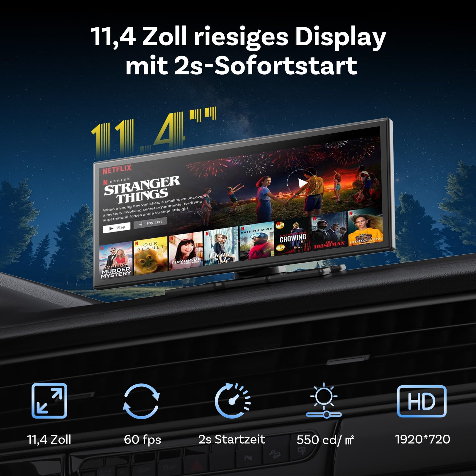 OTTOCAST ScreenFlow 11,4 Zoll kabelloses CarPlay & Android Auto Display | Auto Monitor mit Split-Screen, 1080P Rückfahrkamera, Dual-WLAN & Bluetooth, Netflix/YouTube, Universal für PKW, SUV & LKW