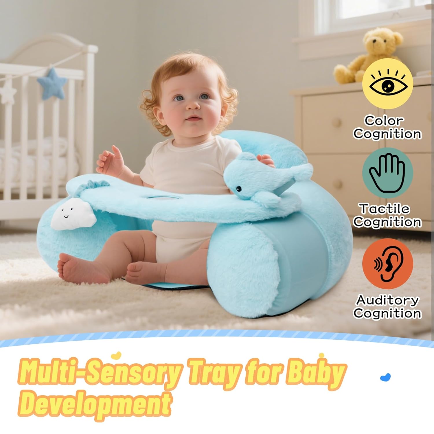 KAKIBLIN Baby Sit Me Up Seat, Inflatable Baby Seat with Cover for Babies 3-36 Months,Portable,Inflatable Sit & Play Floor Seats for Sitting Up