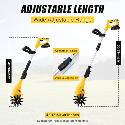 Miniatura 5 de Cultivador pequeño sin cable, cultivador eléctrico de 20 V 250 RPM, cultivador de jardín inalámbrico de 3.9 pulgadas de ancho, cultivador de jardín