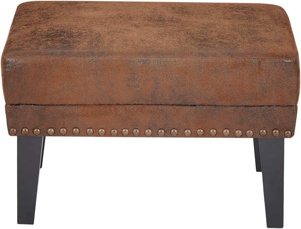 Merax Vintage Distressed Upholstered Ottoman for Lounge Chair and Sofa Couch, Classic Riveted Footrest with Solid Wood Legs, Living Room, Corner, Bedroom, Dorm, Retro Cowboy, Brown