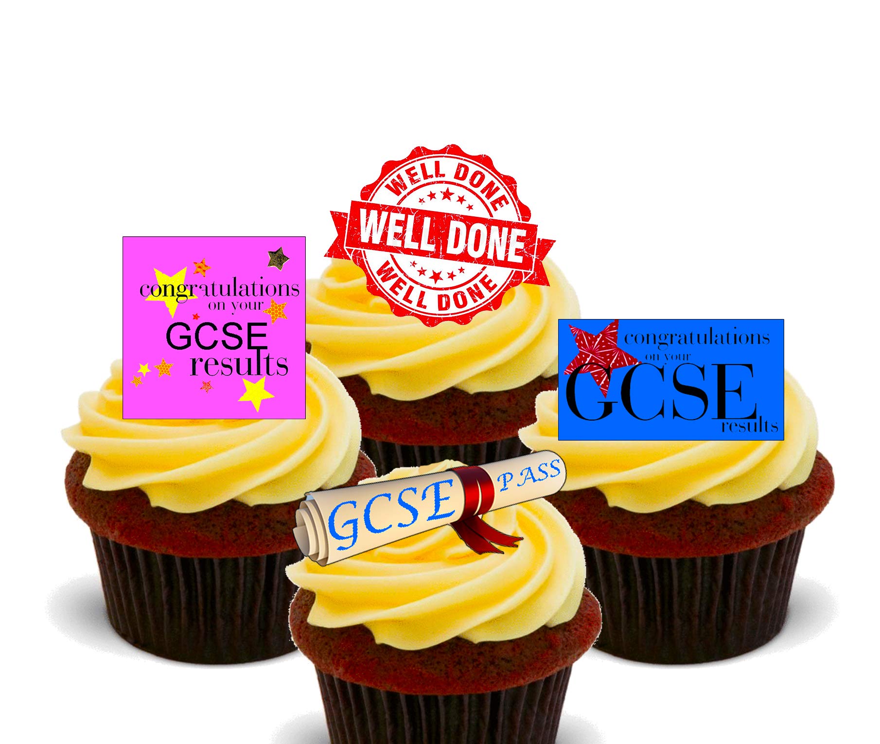 Made4you Gcse Congratulations Edible Cupcake Toppers - Stand-Up Wafer Cake Decorations (24)