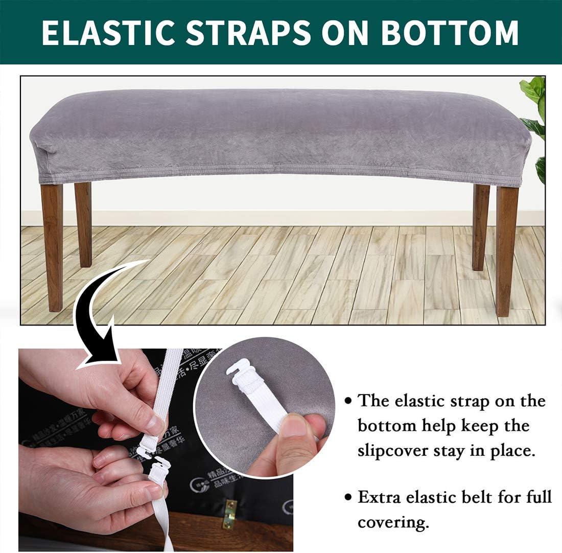 smiry Velvet Dining Room Bench Covers - Soft Stretch Spandex Upholstered Bench Slipcover Removable Washable Bench Seat Protector for Living Room, Kitchen, Bedroom (Silver Grey)
