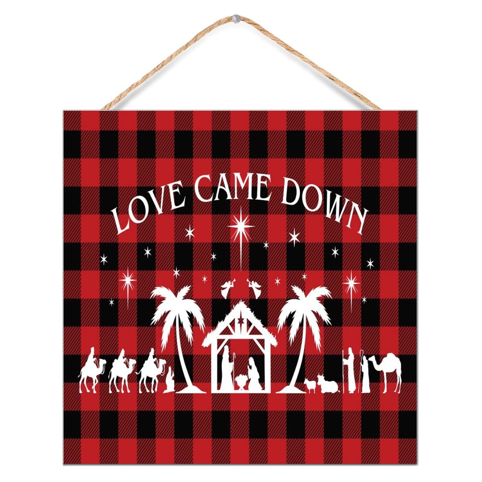 Plaque religieuse chrétienne bois de palette Love Came Down suspension maison catholique 30cm