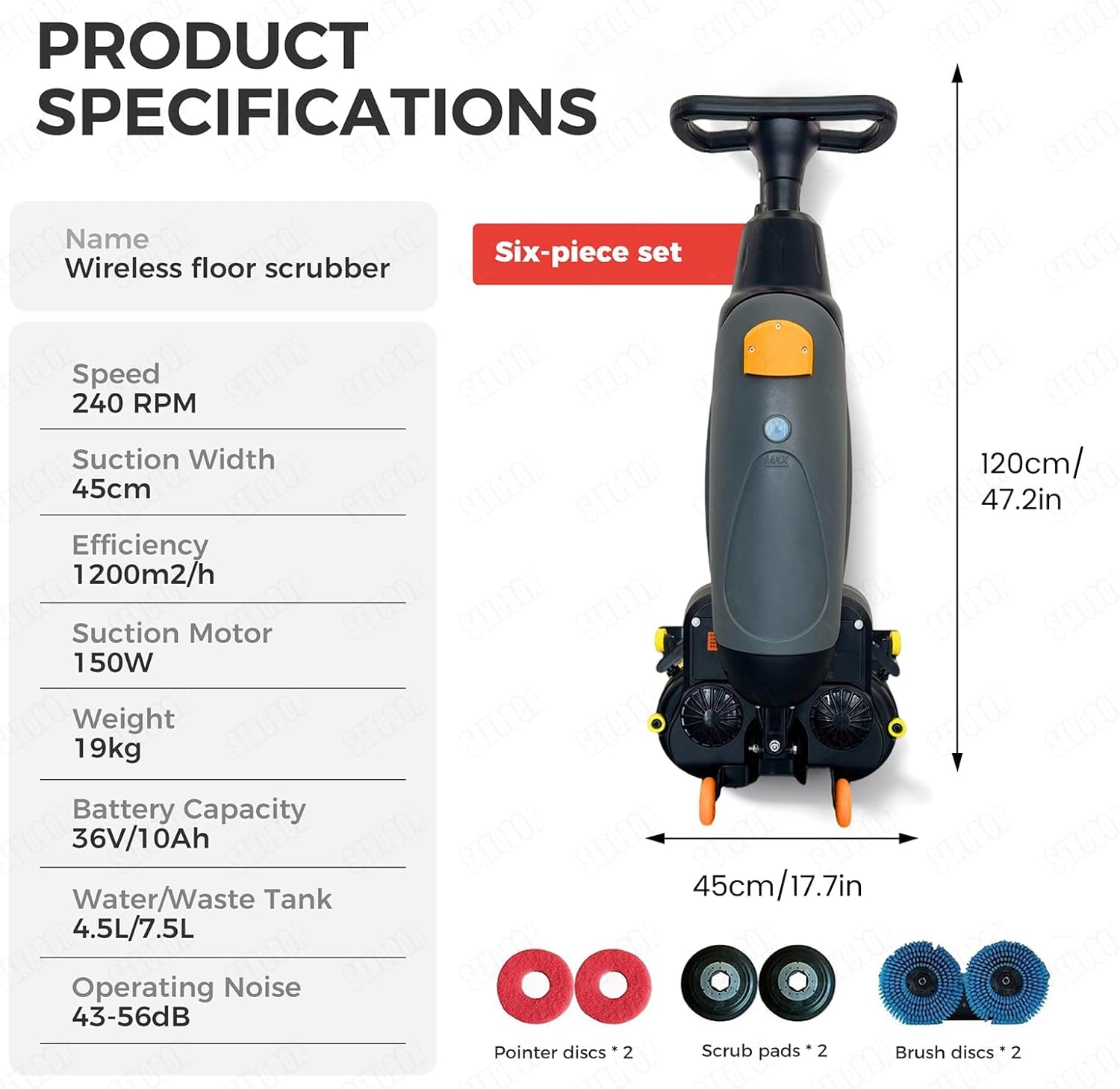 Multi Functional Floor Buffer Machine ,Commercial Floor Scrubber Machine, with Three in One Washing Drying Brushing 360 Head Movement for Tight Corners in Malls & Halls(Grey-6Piece Set)