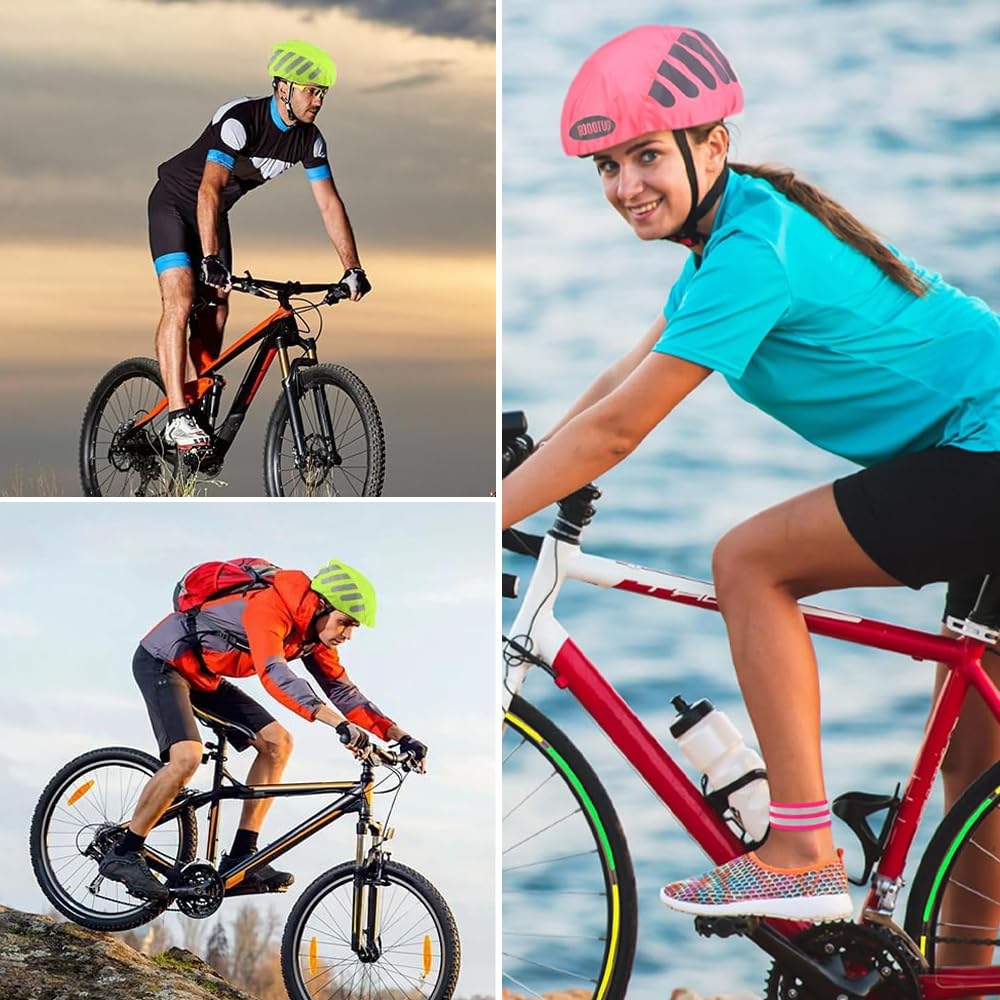 2 sztuki kasku rowerowego, ochrona przed deszczem, kask rowerowy z 2 fluorescencyjnymi paskami i 4 odblaskowymi nakładkami rowerowymi, wodoszczelny pokrowiec na wszystkie kaski