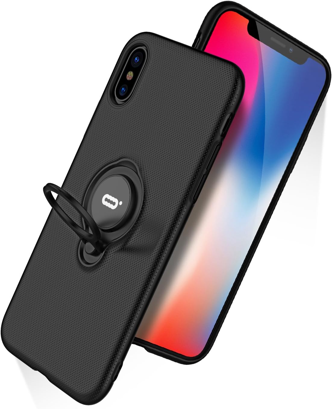 DESOF iPhone X Case, iPhone 10 Case with Ring Holder Kickstand, 360°Adjustable Ring Grip Stand Work with Magnetic Car Mount Anti-Fingerprint Slim Cover for Apple iPhone X (2017) 5.8 inch - Black