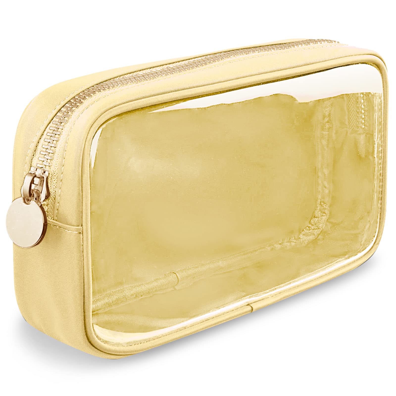 Nylon Small Clear Makeup Bag for Purse, Cute Makeup Bag Preppy Cosmetic Zipper Pouch Purse, Waterproof Travel Toiletry Bag Coin Pouch Clutch Makeup Brush Bag Organizer Storage for Women Ladies(Beige)