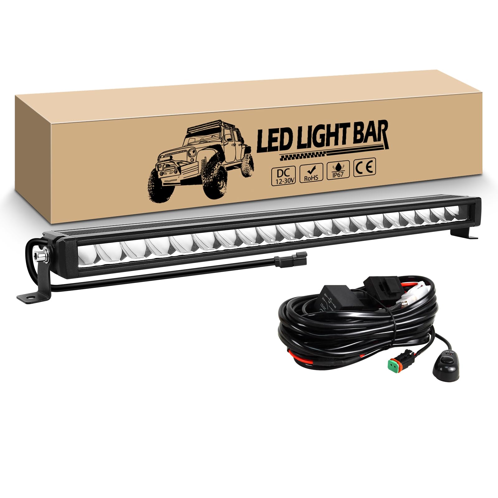 RIGIDON 23 cali 58 cm 60 W Slim Led Bar 4x4 z zestawem wiązki światła 12 V, prosty pasek świetlny led do pojazdów offroad samochodów ciężarowych SUV ATV, 6000K światła przeciwmgielne