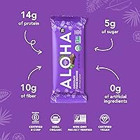 Vista 27 de ALOHA Barras de proteína orgánicas a base de plantas, expreso de chocolate (85 mg de cafeína), 12 barras, veganas, bajas en azúcar, sin gluten