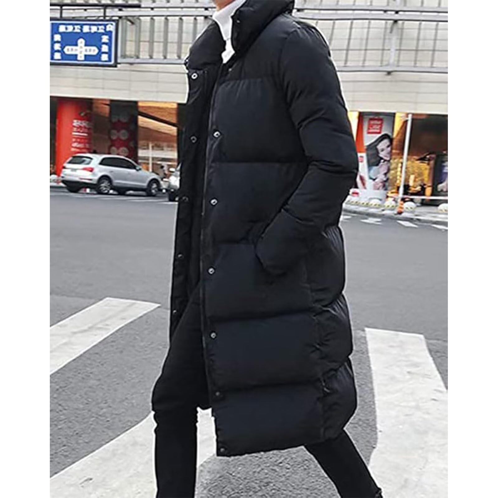 Hombre Largo Abajo Chaqueta Invierno Acolchada Cazadora Plumas Abrigo Parka Plus Size Negro