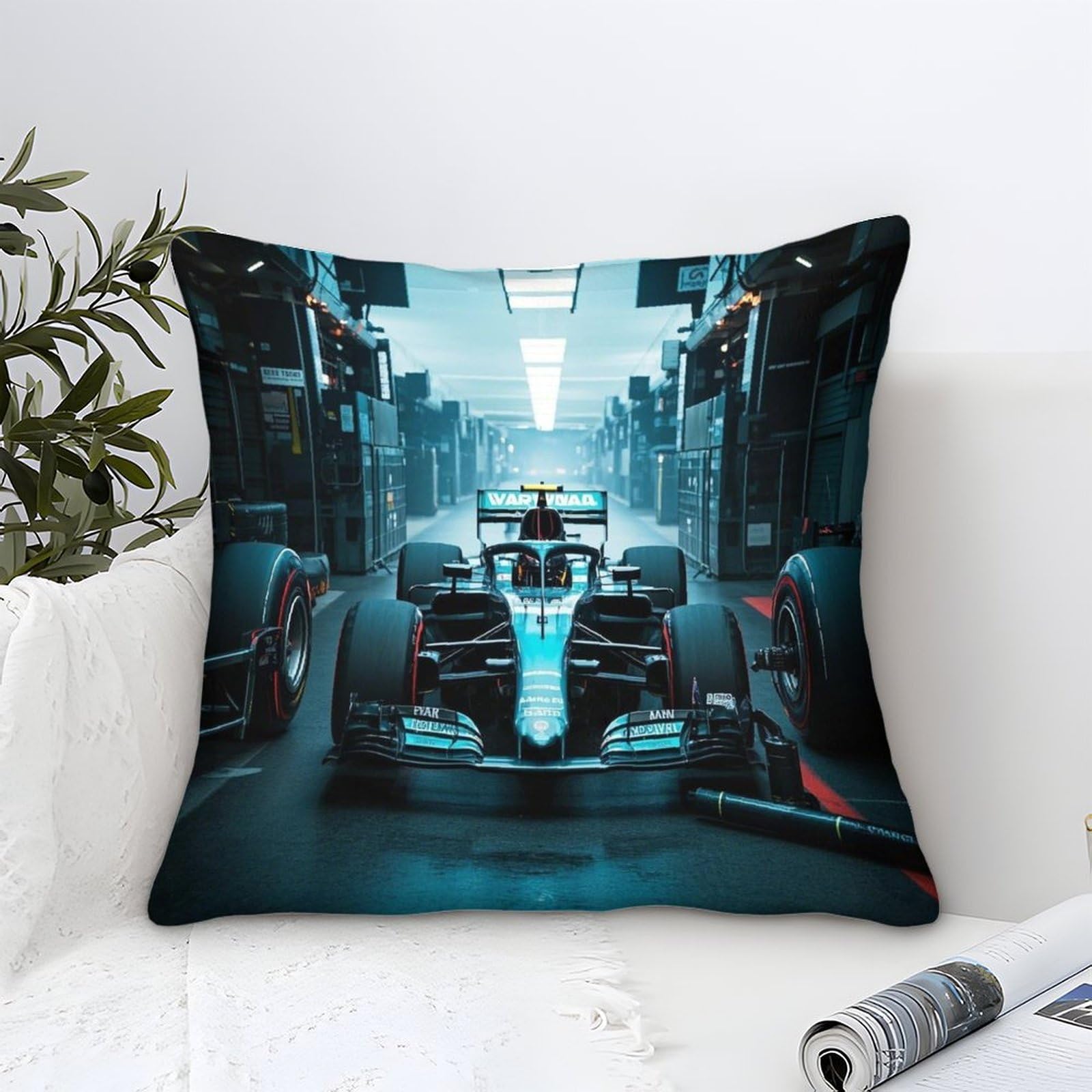 3U6C4M9K Luxury Microfiber Square Throw Pillow Cases Formulaa Racing with Invisible Zipper, 40x40cm Decorative Throw Pillowcases with Racing Car, for Livingroom Sofa Bedroom