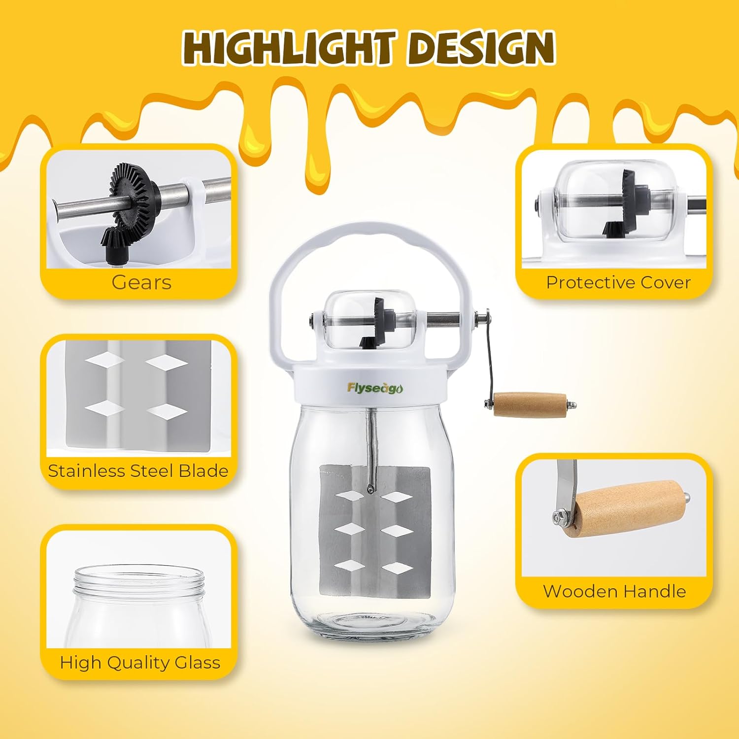 Butter Churner Hand Crank - 51OZ Large Capacity Hand Crank Butter Churner Mason Jar with Silicone Butter Mold with Lid, Cheese Cloth, Homemade Butter in 15 Min, Glass Manual Butter Maker