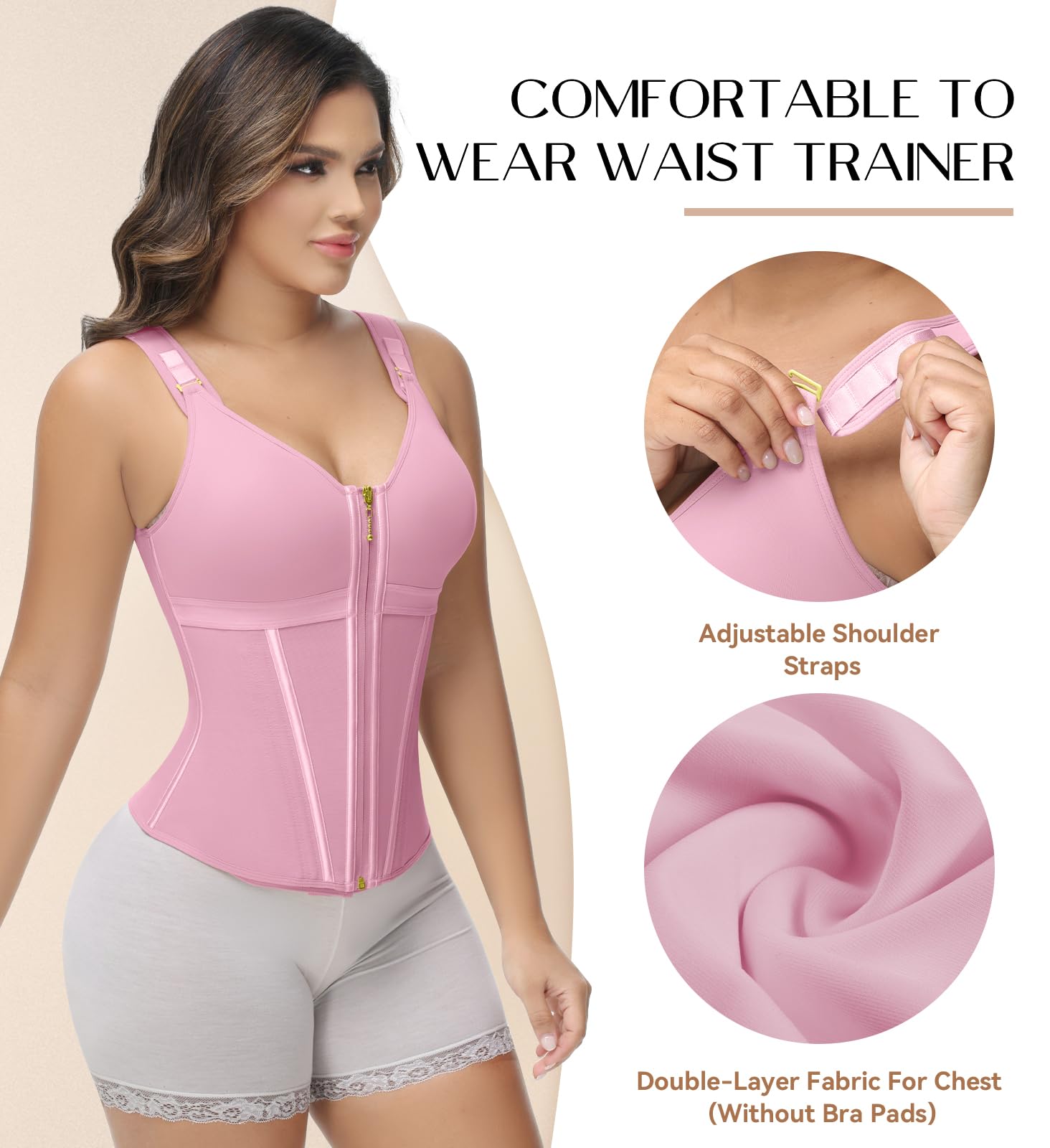 SHAPSHE Corsé de entrenamiento de cintura para mujer, control de abdomen, deportivo, entrenamiento, chaleco moldeador de cuerpo para mujer, posparto, gimnasio, cremallera y ganchos