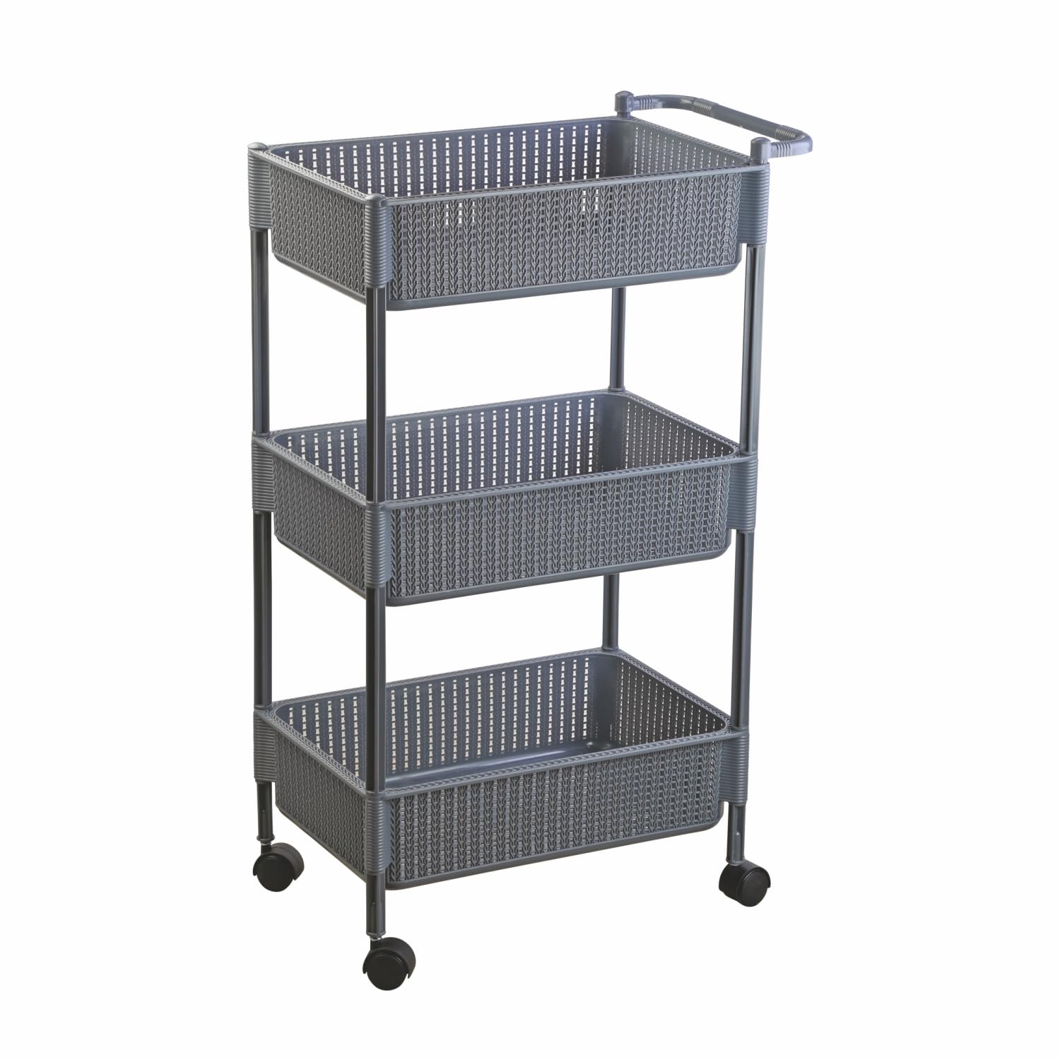 Nayasa Rope Trolley 3 Layers | Kitchen Organizer | Vegetable Stand for Kitchen | Kitchen Shelf Organizer | Vegetable Basket | Vegetable Trolley with Wheels | 50.8 X 29.5 X 81.3 cm | Grey-image-31