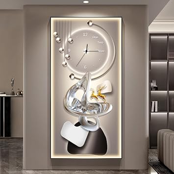 DIHRVTHC Wall Art Decor with Clock, Silent Decorative Wall Clock, Wall Art Decoration - LED, for Living Room Entryway OfficeStyle-g,50cm