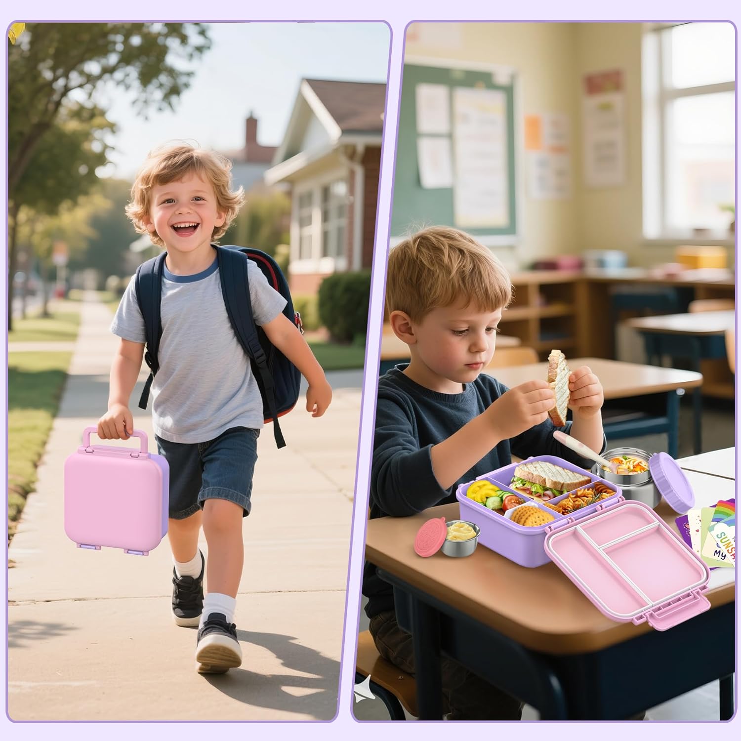 Kids Bento Lunch Box with 9oz Soup Thermo Leakproof Lunch Food Containers 4 Compartment with Insulated Hot Food Jar for Kid Toddler Girls Boys to School Trvael - Image 7