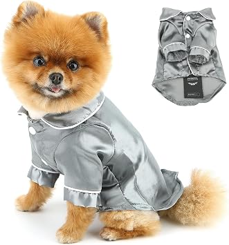 PAIDEFUL Faux Silk Pajamas for Small Dogs, Gray, L
