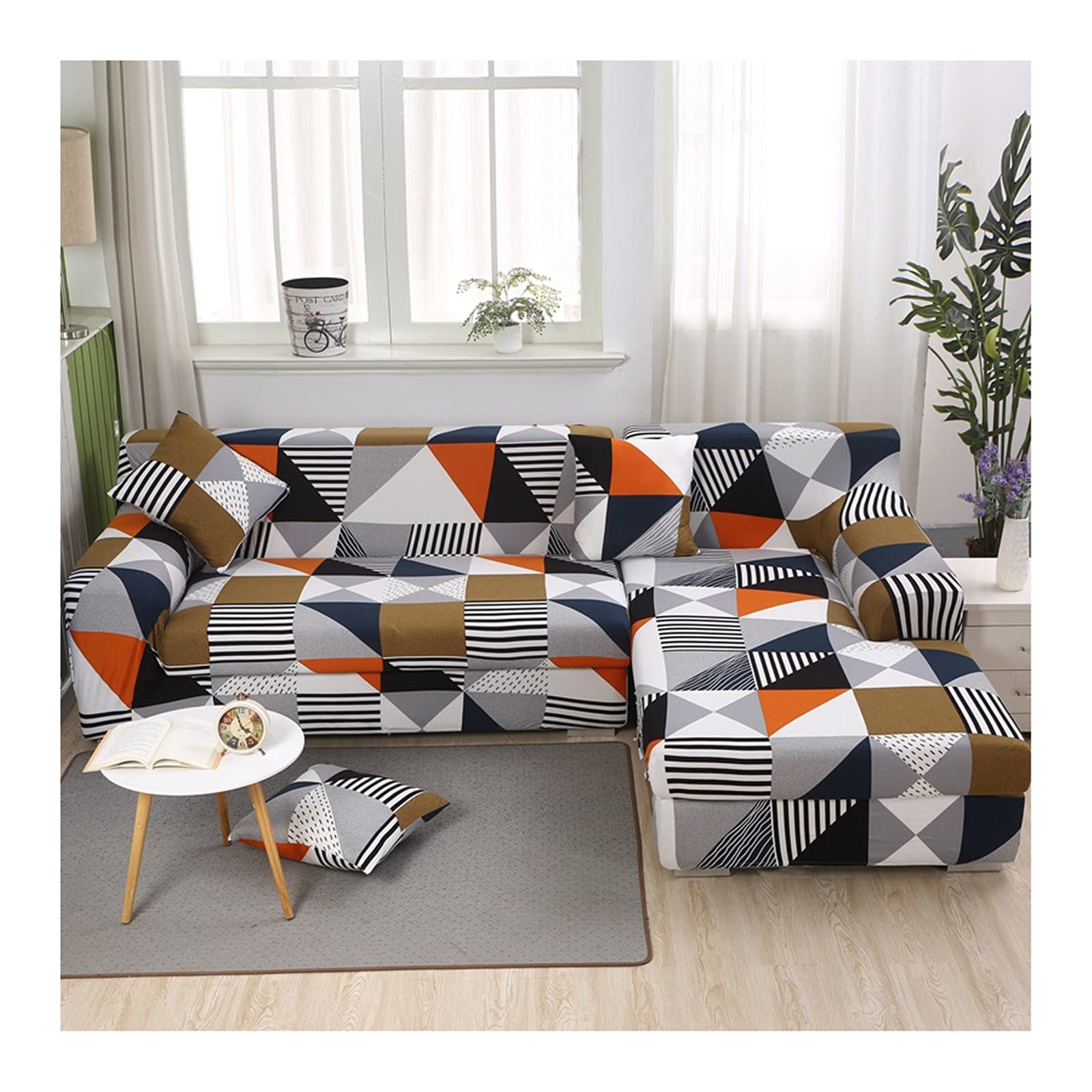 Housse de Canapé 1 Place Motif Triangulaire | Protecteur Fauteuil Extensible 90-140CM