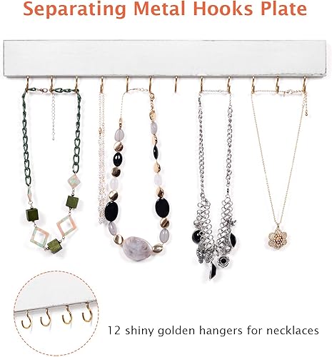 Miniatura 4 de XCSOURCE Organizador de joyas para colgar en la pared, organizador de joyas de malla para montar en la pared, soporte de madera para collares,