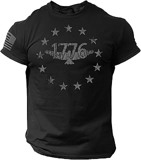 USA 1776 Distressed Men Patriotic Black T Shirt American Flag