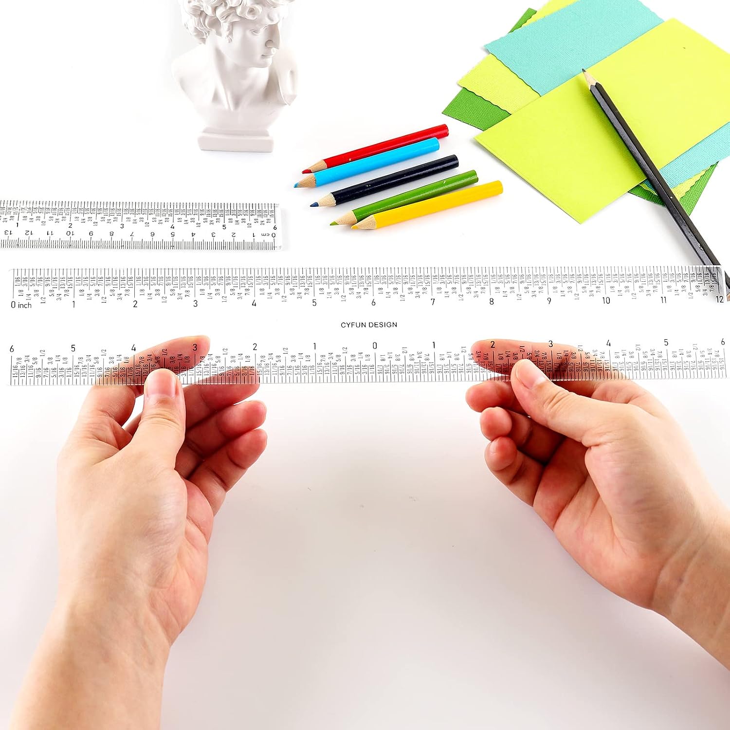2 PCS 6"/12" Clear Acrylic Ruler Zero-Centering Ruler with Inches & Metric Measuring Tool 12" and 6" Inch Straight Edge Rulers for Scrapbooking Card-Making Student School Office Home Tool