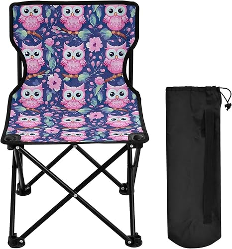 Outdoor Folding Pink Owl Flower Camping Chairs for Adults Portable Camping Chair Lightweight Lawn Chair 202a4579