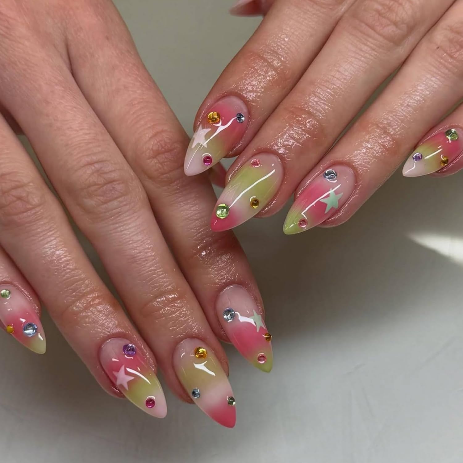 Medium Almond Press on Nails - Star Gradient Polka Dot