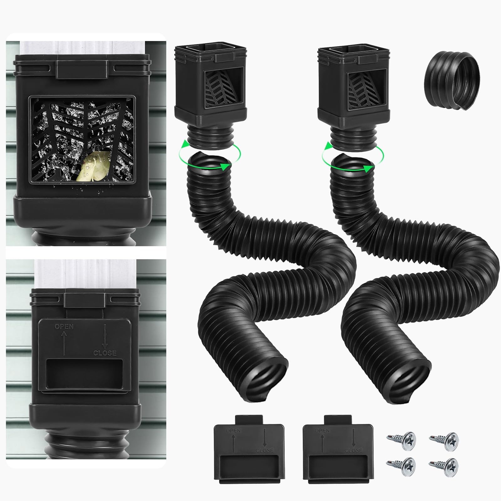 2 Pack Rain Gutter Downspout Extensions, Extra Long Downspout Extension, Leaf Eater Downspout Filter, Downspout Adapter Fit Both 2''ร3'' and 3''ร4'' Drainpipe, Black