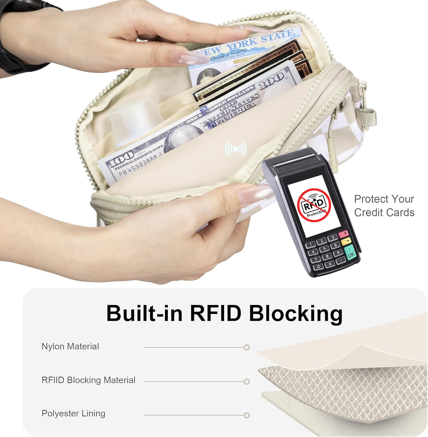 FODOKO Wristlet wallets for women Nylon Quilted Wallet with 4 Zippers,Travel Credit Card,Holder Cell Phone Organizer - Image 6