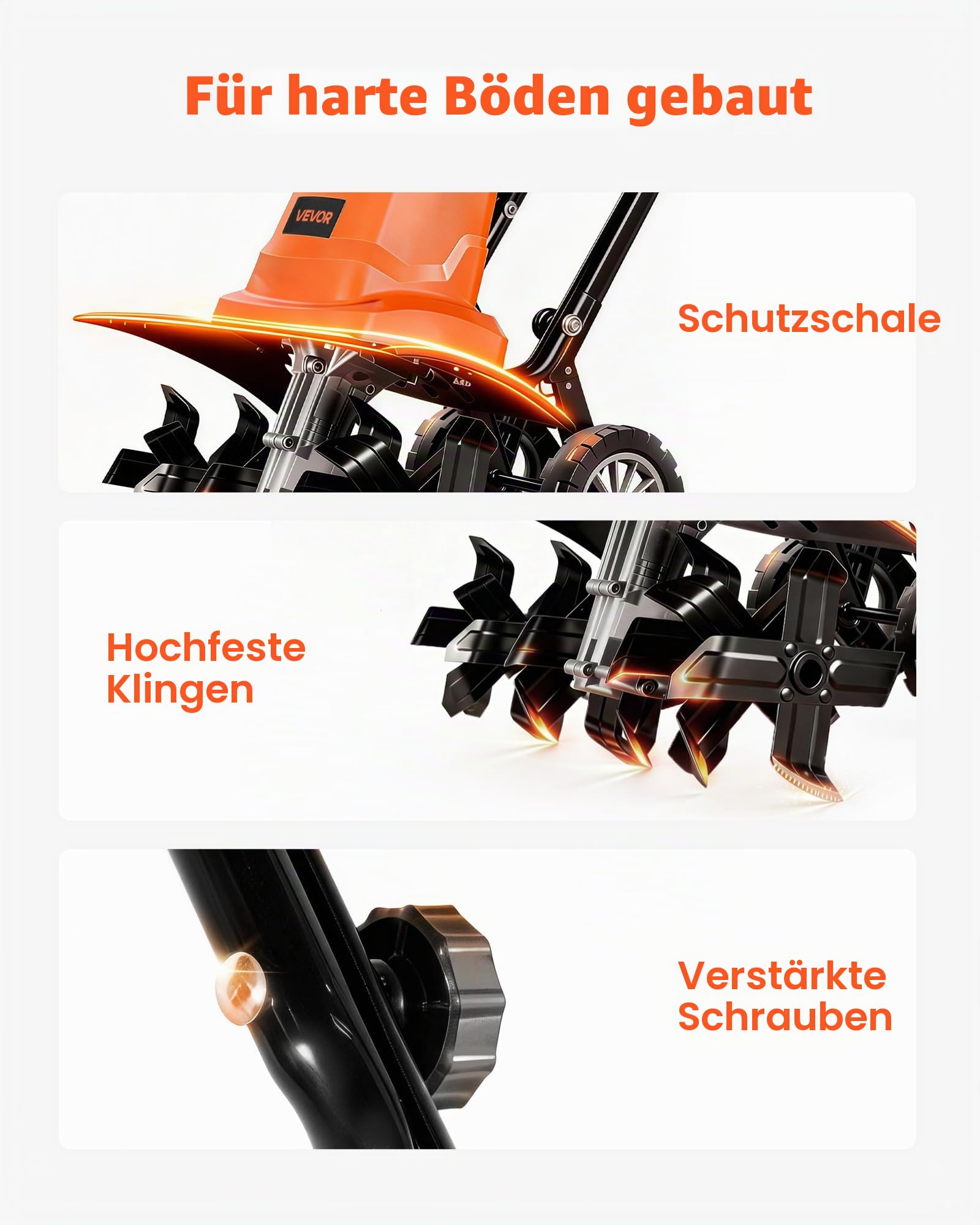 VEVOR Elektro Bodenhacke 45 cm Arbeitsbreite, 22 cm Arbeitstiefe, 1500 W Motorhacke, Bodenkrümler, Kultivator mit Stahlzinken & Klappbarem Führungsholm, Gartenfräse für Rasen-, Hof- & Gartenpflege